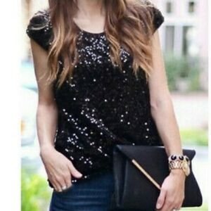 Ann Taylor Loft Black Full Sequin Short Sleeve Top New With Tags